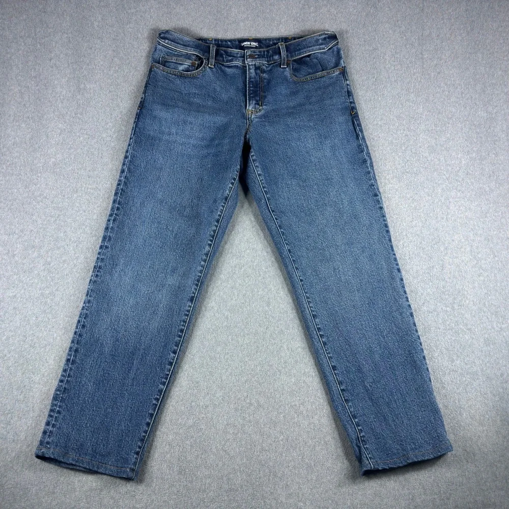 Lands' End Square Rigger Jeans Blue Med Wash Straight Denim Mens 35x30